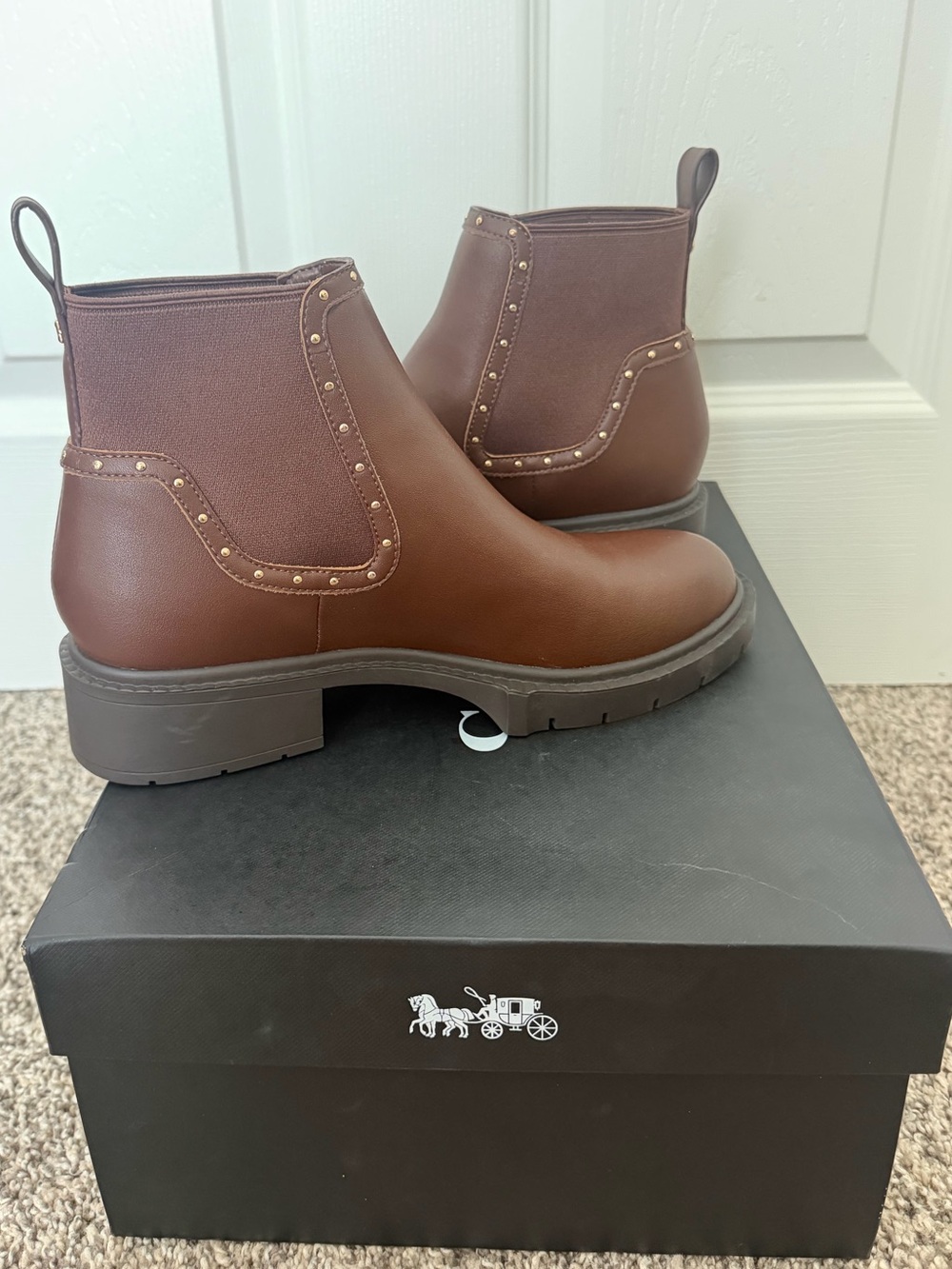 Coach Brown Chelsea Booties with Studded Trim